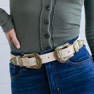 Ruthie Beige Suede Double Buckle Belt